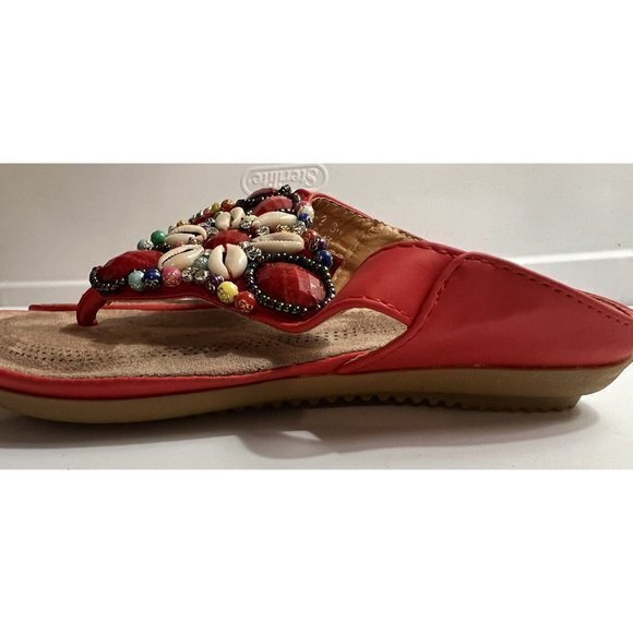 Siketu Cushioned Sandals Women's Size 6 /36 Red Stones Beads Shells Gems - Picture 4 of 10